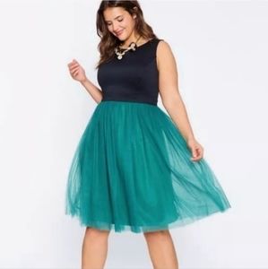 Eloquii black/jade green tulle knee length dress size 18